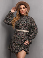 Long Sleeve Floral Print Ruffle Short Dress
