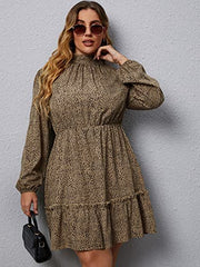 Long Sleeve Floral Print Ruffle Short Dress
