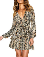 V Neck Dress Floral Mini Swing Dress