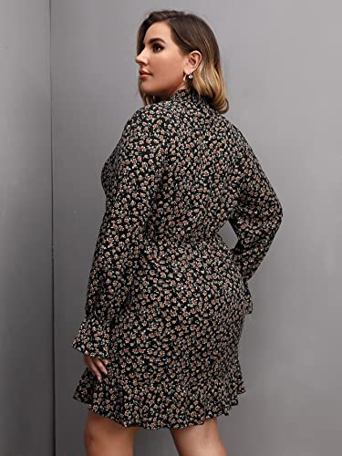 Long Sleeve Floral Print Ruffle Short Dress