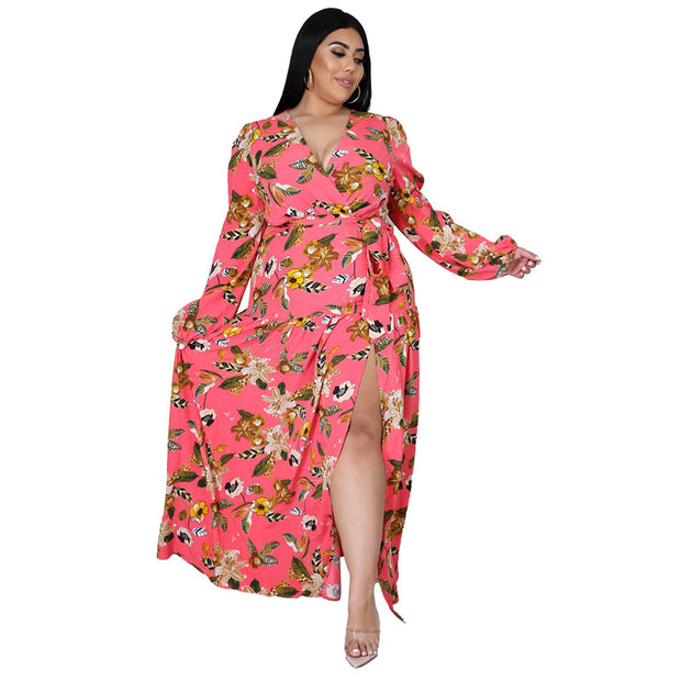 Plus Size New Women Clothing Cardigan Dress Office High Waist Print  Dress