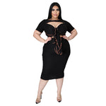 Plus Size Women Solid Color Reverse Side Hollow Out Cutout out Strap Dress
