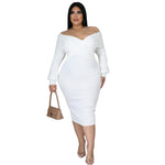Plus Size Woman  Women V-neck Solid Color Midi Dress Sexy Dress