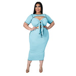 Plus Size Women Solid Color Reverse Side Hollow Out Cutout out Strap Dress