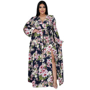 Plus Size New Women Clothing Cardigan Dress Office High Waist Print  Dress