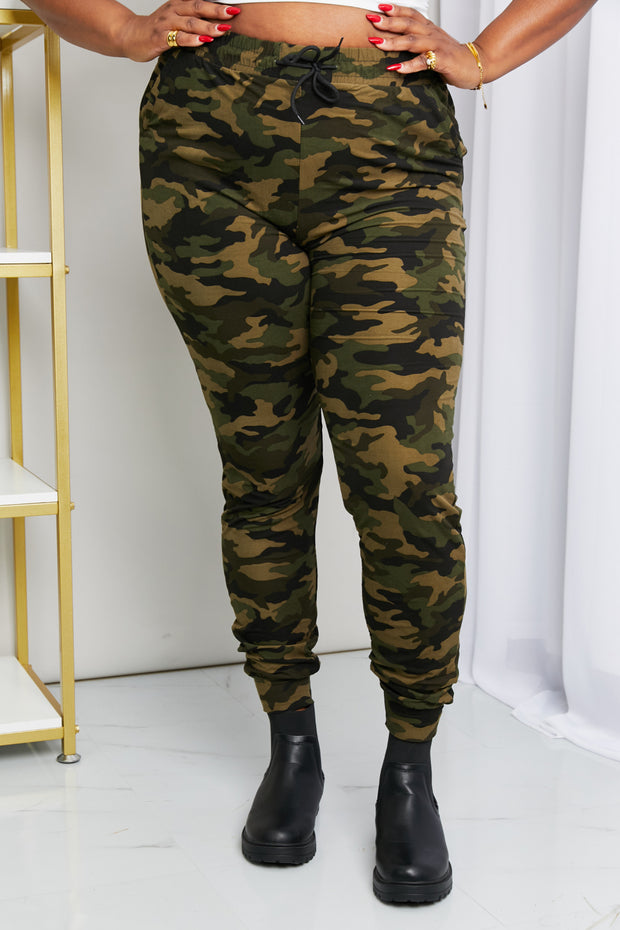 Full Size Camouflage Drawstring Waist Joggers