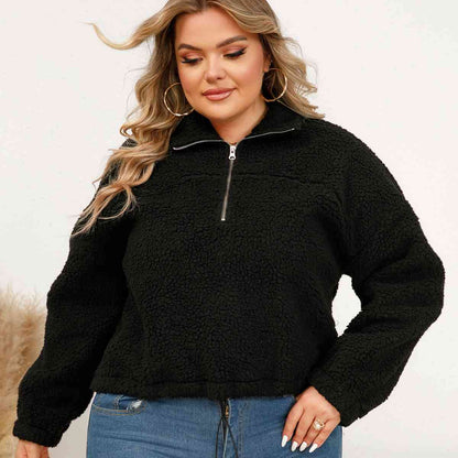 Plus Size Collared Neck Half Zip Sweatshirt