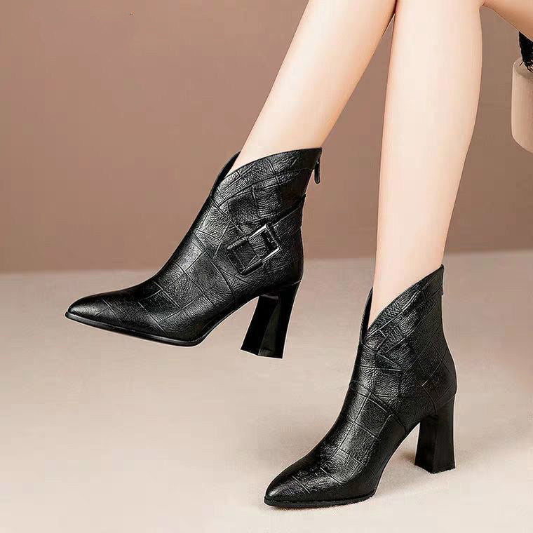 Sexy Women Boots 2022 Autumn and Winter V-Neck High Heels Ankle Shoes Boots Leather Booties Feminina Woman Wedding Party Shoes