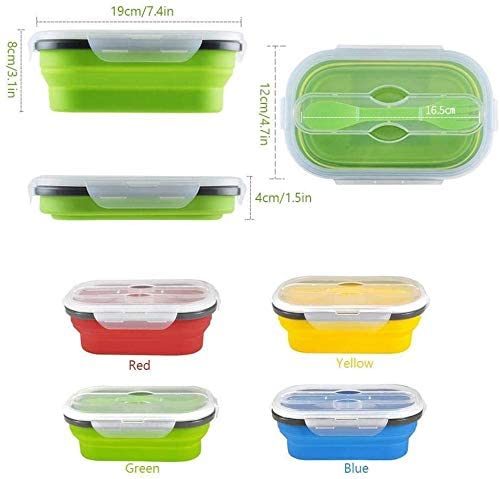 Lunch Box Collapsible Food Storage with Fork Spoon Expandable  Microwave Safe