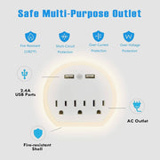 USB Wall Outlet Extender, Surge Protector Wall Outlet Plug with 3 Outlet and 2 USB Port(5V/2.4A)