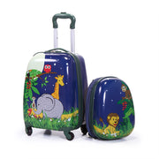 2 PCS Kids Luggage Set; 12&quot; Backpack and 16&quot; Spinner Case with 4 Universal Wheels; Travel Suitcase for Boys Girls; Navy Blue with Animal Patterns