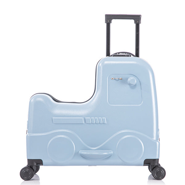 22 Inch Kid's Ride on Suitcase Children's Trolley Luggage Carry-On Luggage with Spinner Wheels \Lock\Safty Belt\Telescoping Handle Blue