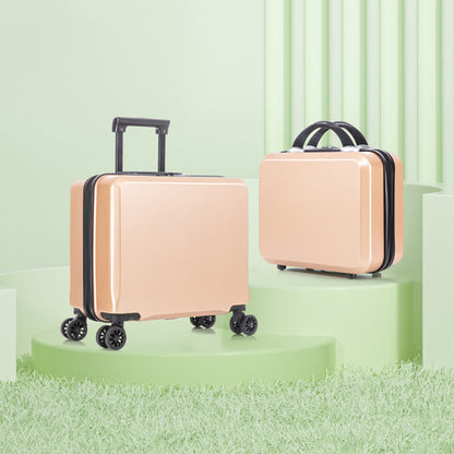 2 Piece Travel Luggage Set Hard shell Suitcase with Spinner Wheels 18' Underseat luggage and 14' Comestic Travel case Toiletry box Champagne