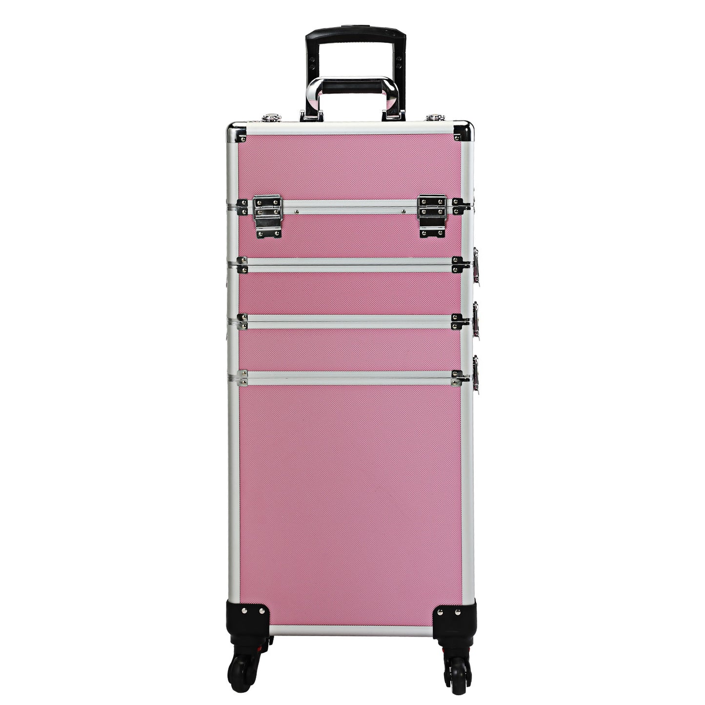 4-in-1 Makeup Travel Case with 360° Rolling Wheels, Locks, Keys and Adjustable Dividers, Pink XH