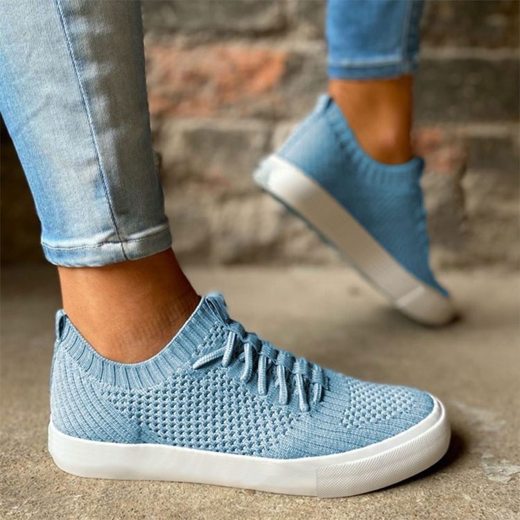 Women Flying Woven Lace Up Sneakers Flat Shoes