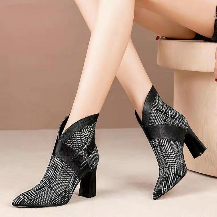 Sexy Women Boots 2022 Autumn and Winter V-Neck High Heels Ankle Shoes Boots Leather Booties Feminina Woman Wedding Party Shoes