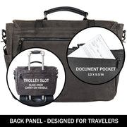Canvas Messenger Bag for Men;  Laptop Case;  Satchel | Office Professionals;  Students;  Travel | Waxed Canvas;  Genuine Leather;  Smoked Metal Hardware | Portable Office;  Trolley Sleeve;  Organizer