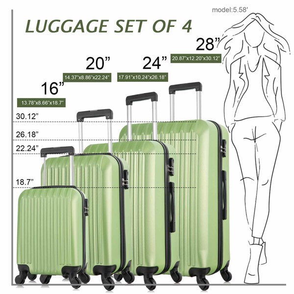 4 Piece Set Luggage Sets Suitcase ABS Hard shell Lightweight Spinner Wheels