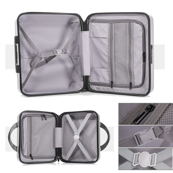 2 Piece Travel Luggage Set Hard shell Suitcase with Spinner Wheels 18' Underseat luggage and 14' Comestic Travel case Toiletry box Silver