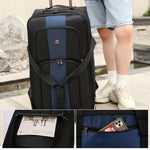 Expandable Waterproof Duffle Bag with Wheel Carry on Luggage Unisex Tote Suitcase Blue