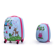 2 PCS Kids Luggage Set; 12&quot; Backpack and 16&quot; Spinner Case with 4 Universal Wheels; Travel Suitcase for Boys Girls; Light Blue with Animal Patterns