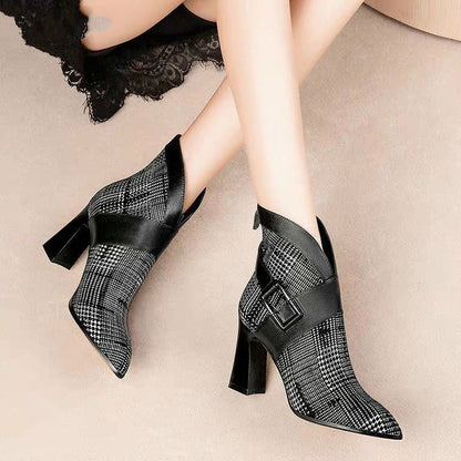 Sexy Women Boots 2022 Autumn and Winter V-Neck High Heels Ankle Shoes Boots Leather Booties Feminina Woman Wedding Party Shoes