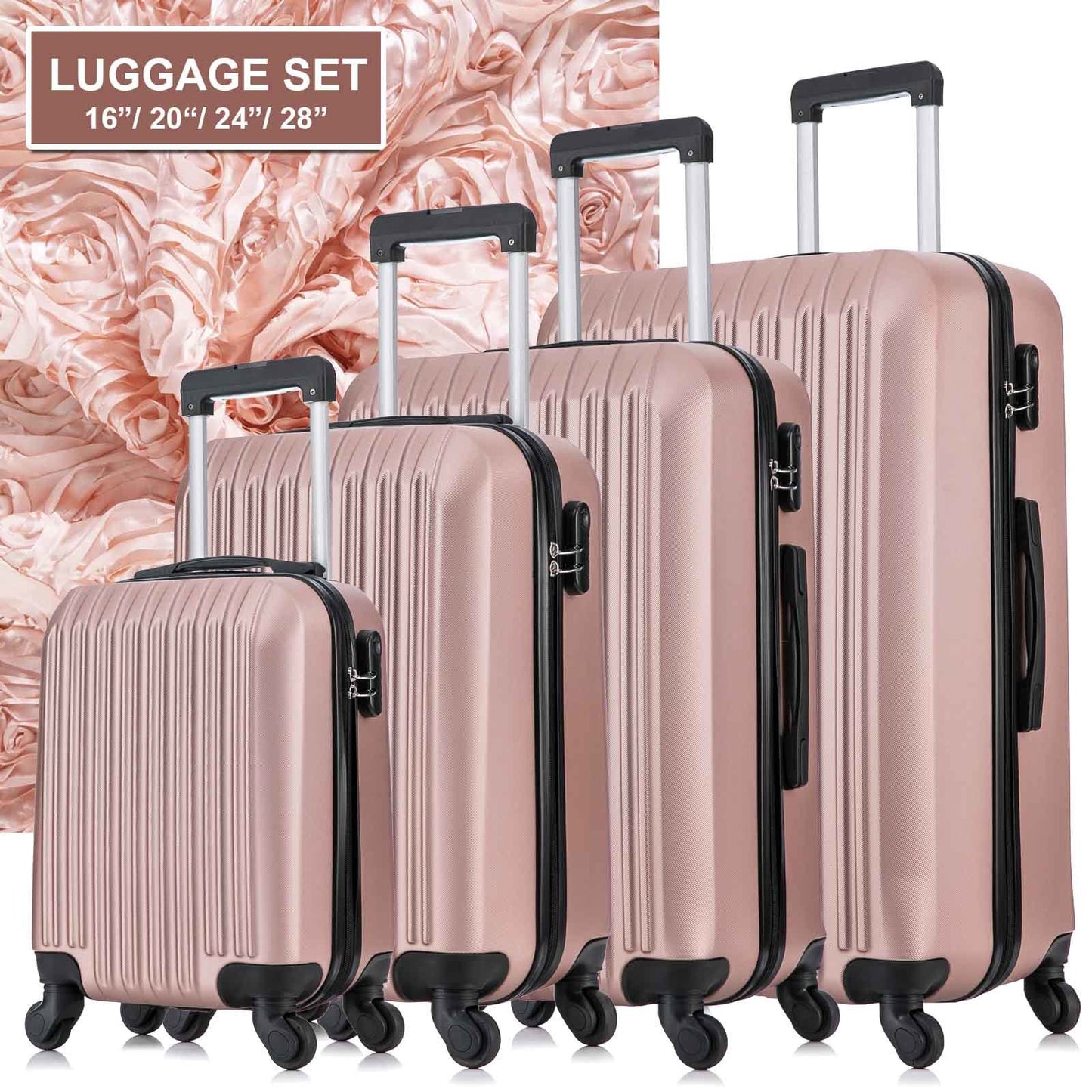 4 Piece Set Luggage Sets Suitcase ABS Hard shell Lightweight Spinner Wheels