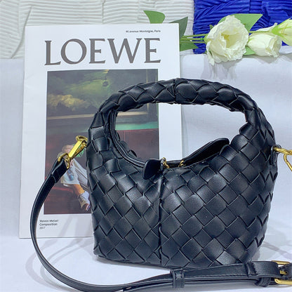 New Fashion Weave Handbags For Women Bucket Tote Bags Soft Leather Zipper Shoulder Message Bags Candy Color Big Crossbody Bags