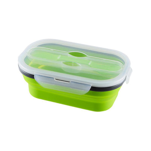 Lunch Box Collapsible Food Storage with Fork Spoon Expandable  Microwave Safe