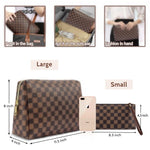 Checkered Makeup Bag;  BAGMIND 2Pcs Travel Cosmetic Bags;  Portable Toiletry Organizer for Women;  Lightweight and Waterproof Leather Toiletries Bag for Girl Friend Wife Christmas Gifts;  Brown
