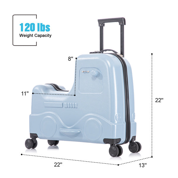 22 Inch Kid's Ride on Suitcase Children's Trolley Luggage Carry-On Luggage with Spinner Wheels \Lock\Safty Belt\Telescoping Handle Blue