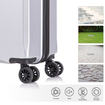 2 Piece Travel Luggage Set Hard shell Suitcase with Spinner Wheels 18' Underseat luggage and 14' Comestic Travel case Toiletry box Silver