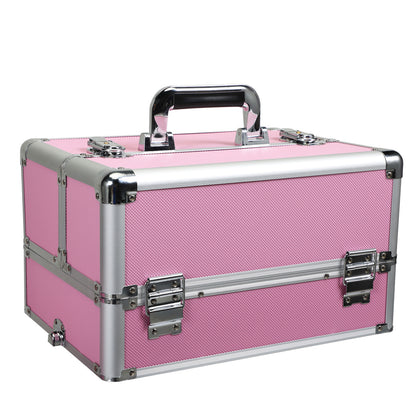 4-in-1 Makeup Travel Case with 360° Rolling Wheels, Locks, Keys and Adjustable Dividers, Pink XH