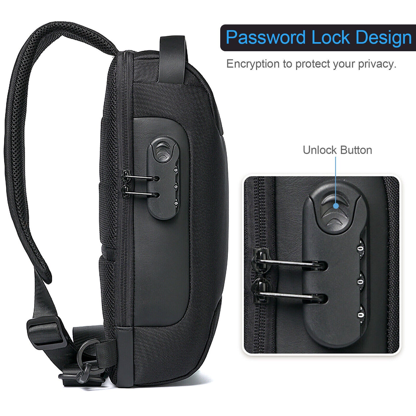 Anti Theft Sling Bag Waterproof Crossbody Backpack w USB Charge Port
