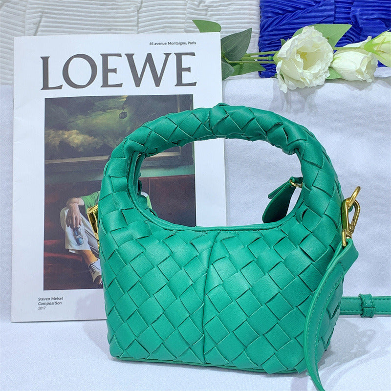 New Fashion Weave Handbags For Women Bucket Tote Bags Soft Leather Zipper Shoulder Message Bags Candy Color Big Crossbody Bags