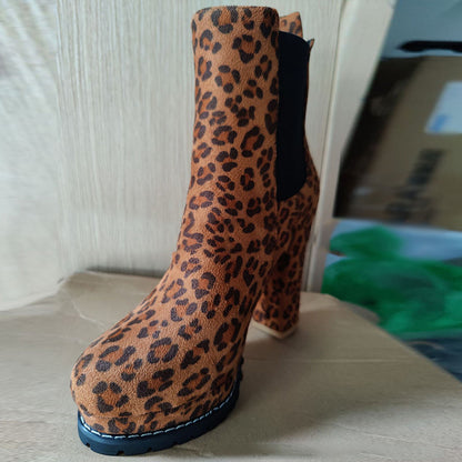 Women Leopard Slip On Short Boots