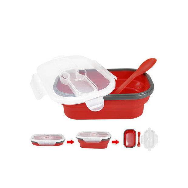 Lunch Box Collapsible Food Storage with Fork Spoon Expandable  Microwave Safe