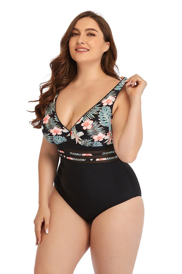 Take A Swim Floral Cutout Tie-Back Plus Size Swimsuit