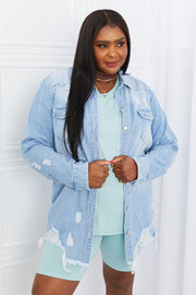 Full Size Distressed  Denim Jacket